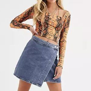 Denim Wrap Skirt in Stonewash Blue